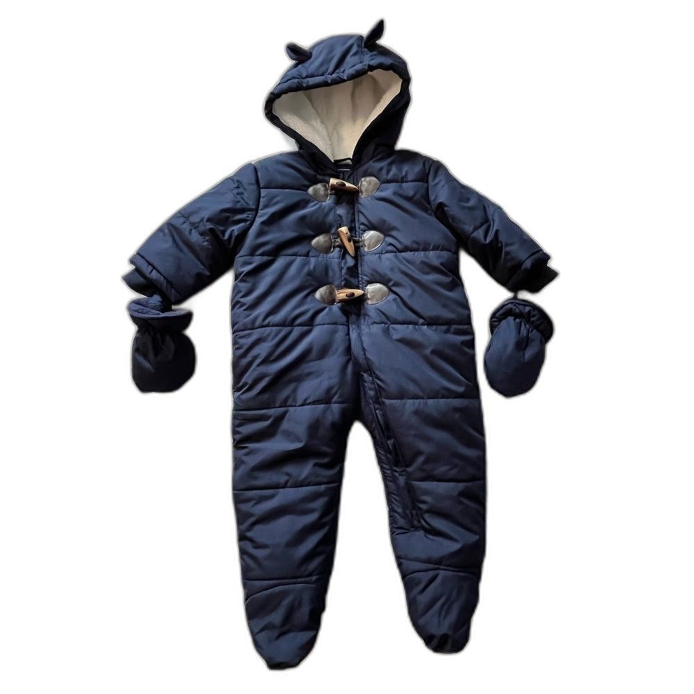 Children’s Place Navy Blue Infant Baby One Piece Snowsuit & Mittens 6-9 Months